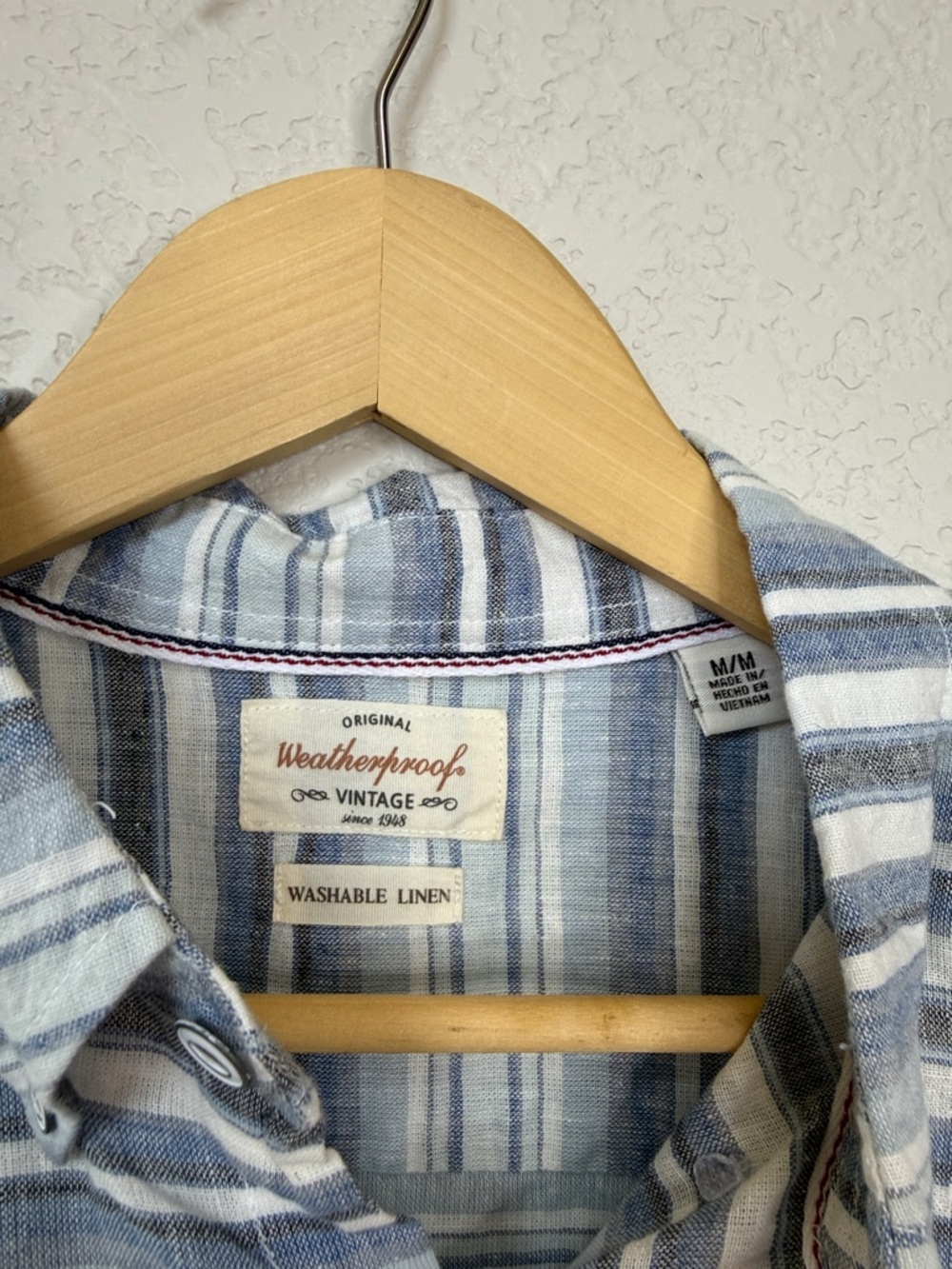 Weatherproof Casual Button Down Shirt Linen Cotton Striped Blue Mens Medium NWT - Picture 5 of 10